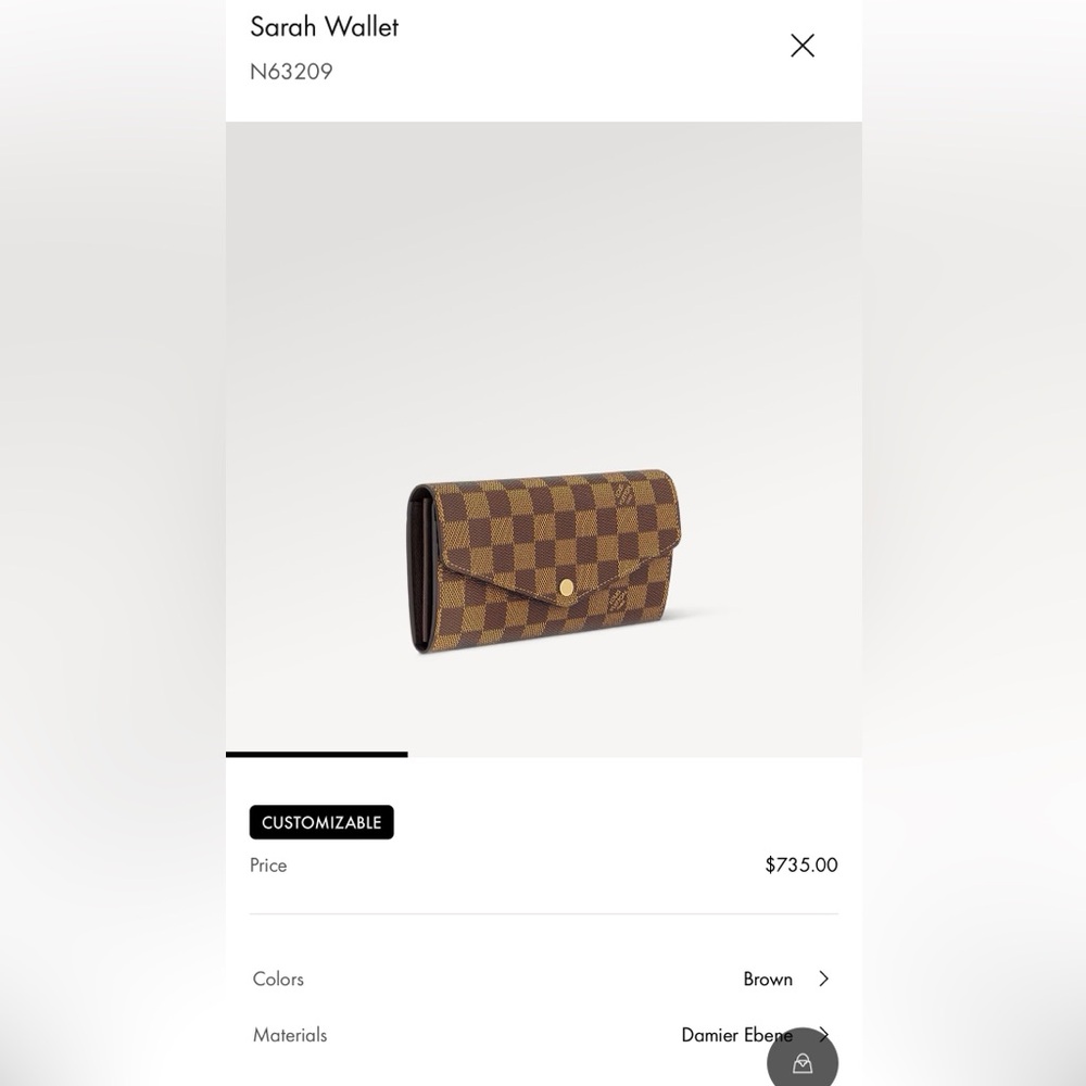 LOUIS VUITTON Sarah Wallet Brown Damier